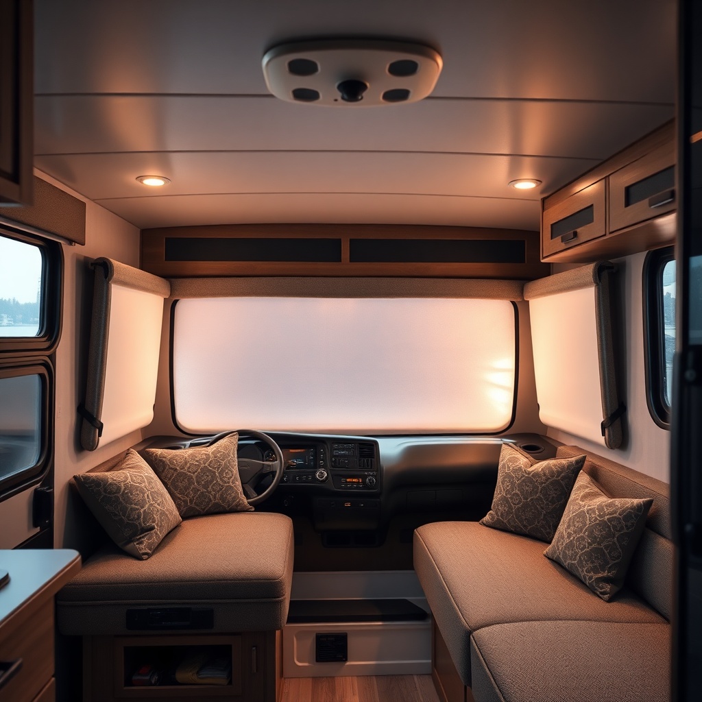 <clean photorealistic photo of a Coachmen Beyond 22RB interior with foam panels installed