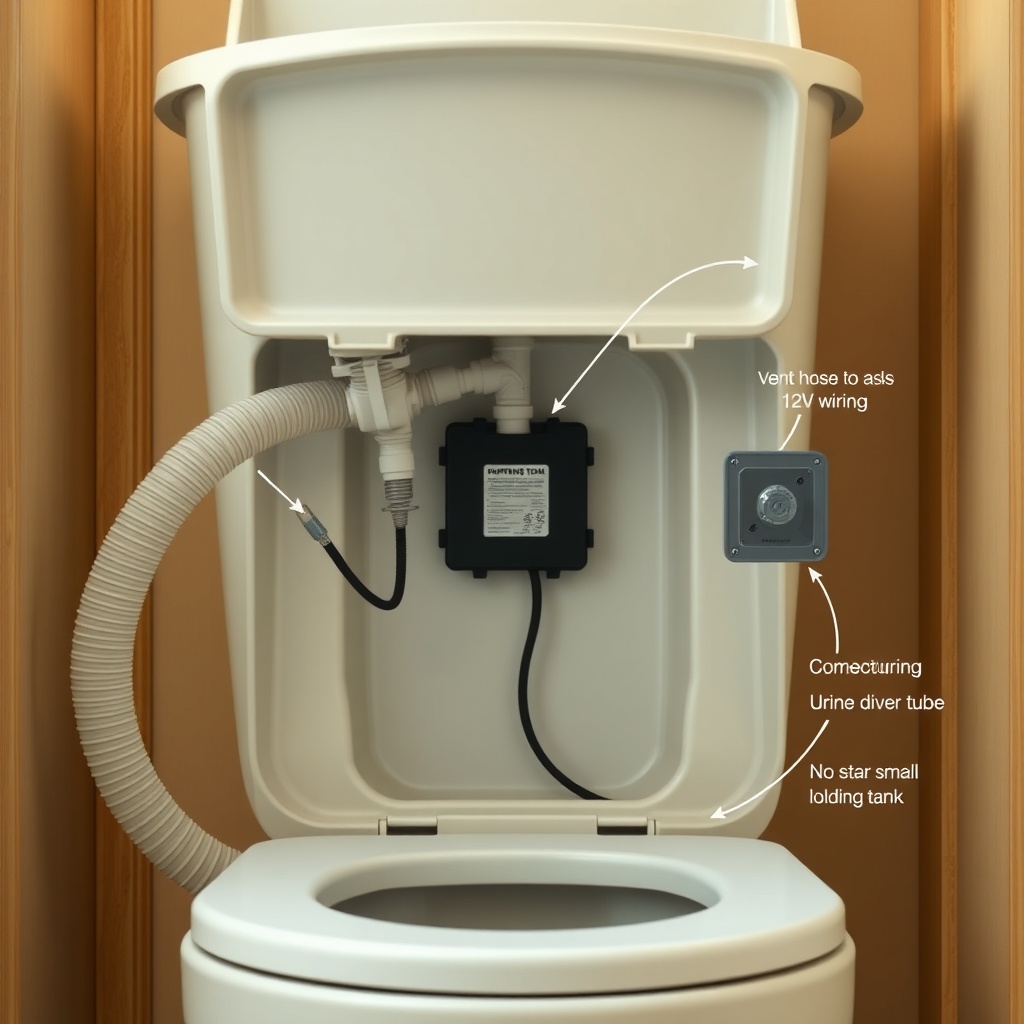 <clean photorealistic photo/illustration of the back of a composting toilet during install
