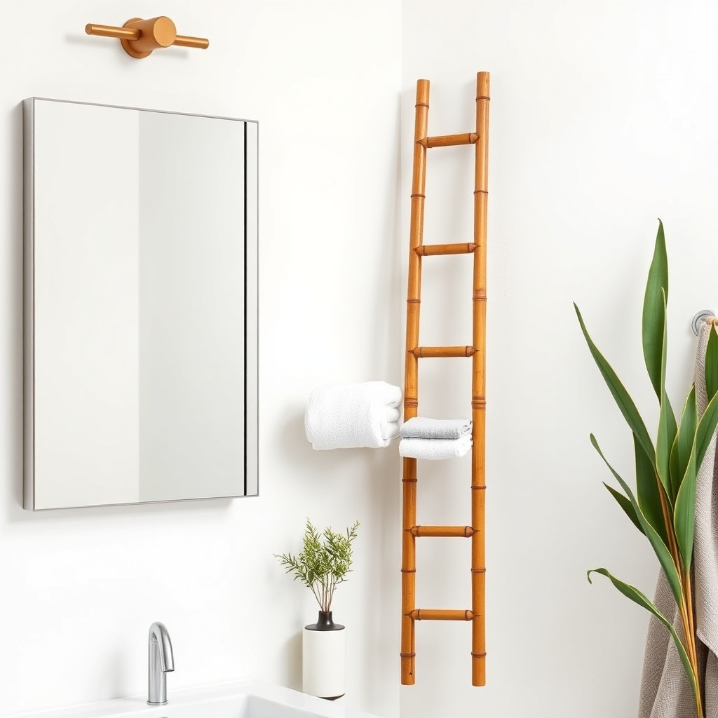 A clean photorealistic vertical storage setup in a Tumbleweed model bathroom